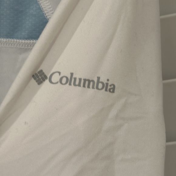 COLUMBIA ✨ Sun Protection Blue White Long Sleeve Running Workout Top Size Small - Picture 2 of 5